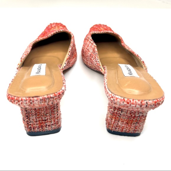 Mandarina Limited Edition Red Tweed Kitten Heel Mules –Beaded Embroidery, Size 8 - Picture 6 of 9